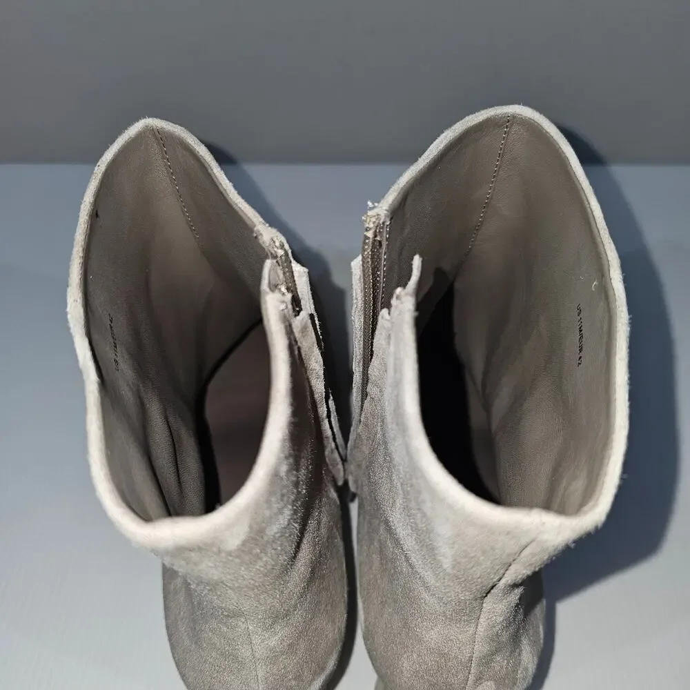 Vince Hilda Ankle Boot Womens 11 Grey Suede Kitten Heel Minimalist Designer